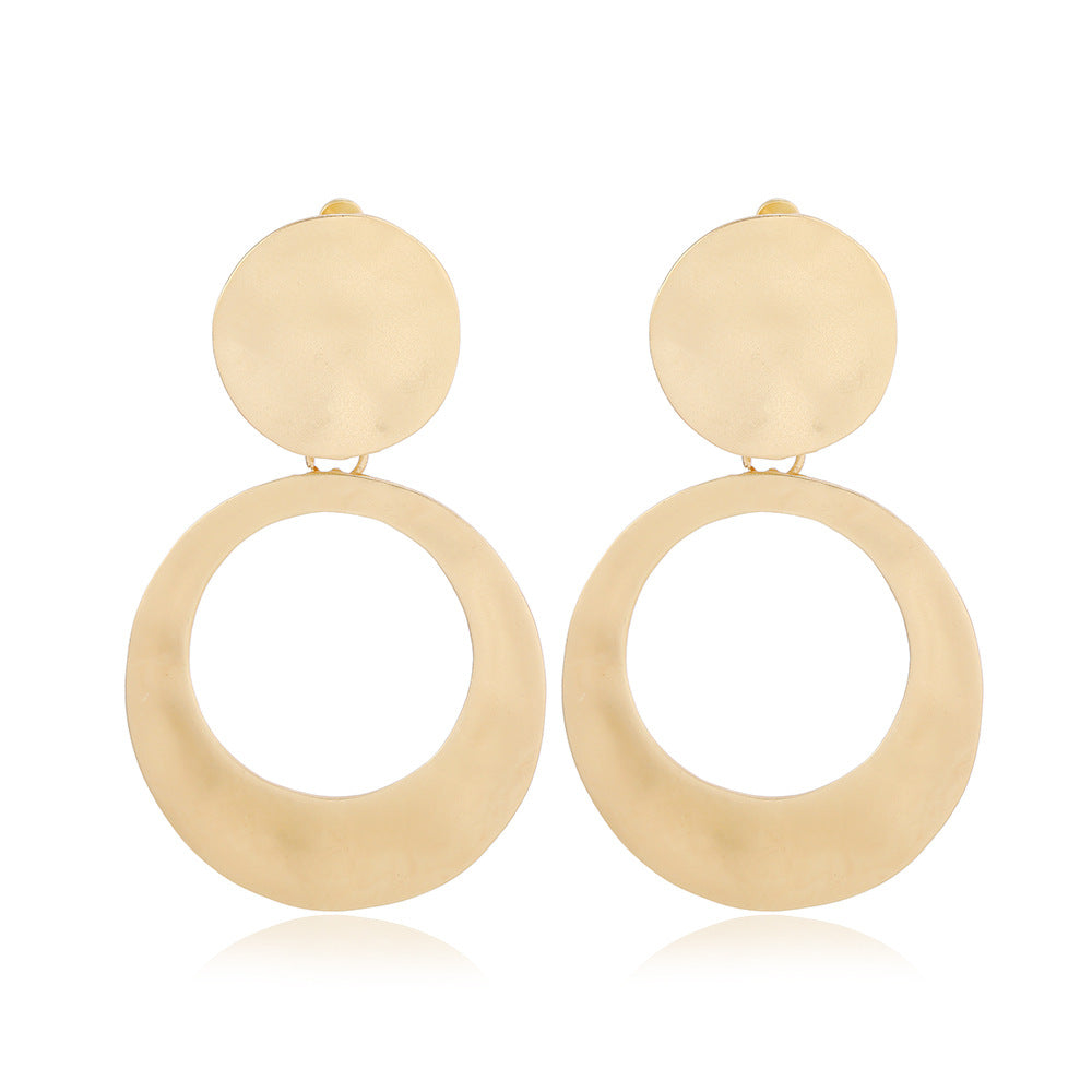 Wholesale Fashion Exaggerated Alloy Geometric Electroplated Matt Gold Clip Earrings